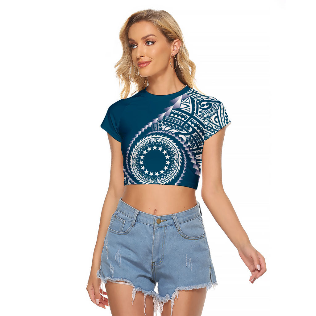 Cook Islands Gospel Day Raglan Cropped T Shirt Blue Tribal Curves