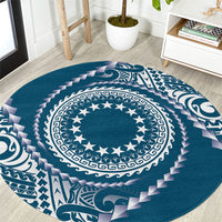 Cook Islands Gospel Day Round Carpet Blue Tribal Curves