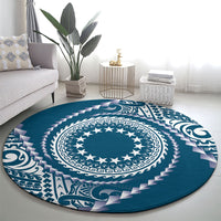 Cook Islands Gospel Day Round Carpet Blue Tribal Curves