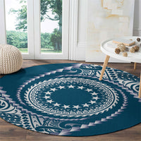 Cook Islands Gospel Day Round Carpet Blue Tribal Curves