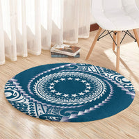 Cook Islands Gospel Day Round Carpet Blue Tribal Curves
