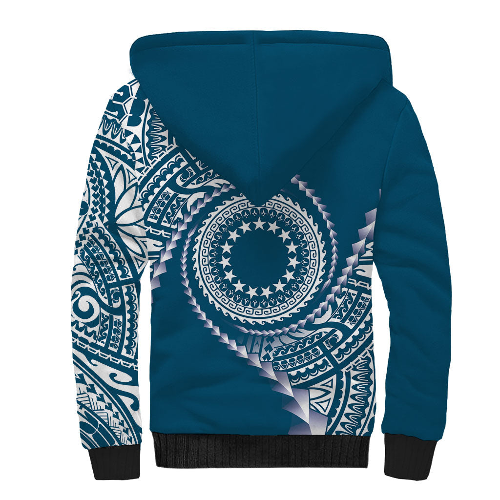 Cook Islands Gospel Day Sherpa Hoodie Blue Tribal Curves