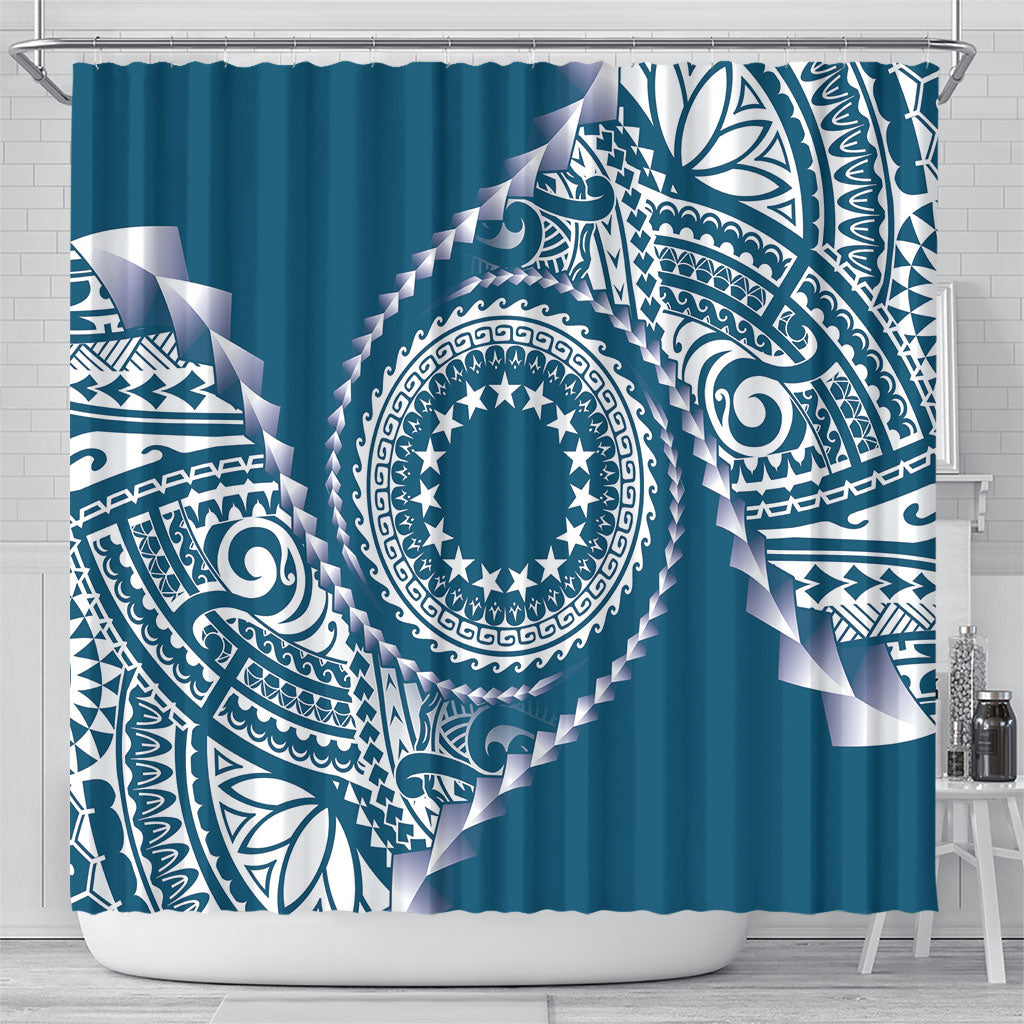Cook Islands Gospel Day Shower Curtain Blue Tribal Curves