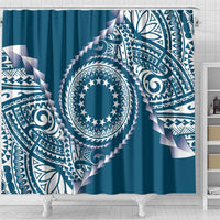 Cook Islands Gospel Day Shower Curtain Blue Tribal Curves