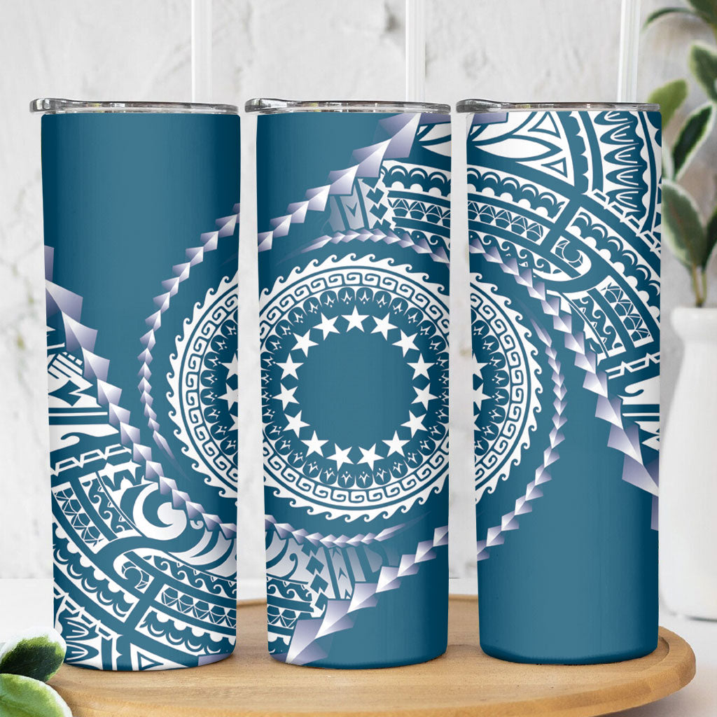 Cook Islands Gospel Day Skinny Tumbler Blue Tribal Curves