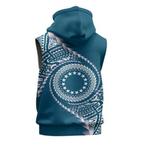 Cook Islands Gospel Day Sleeveless Hoodie Blue Tribal Curves