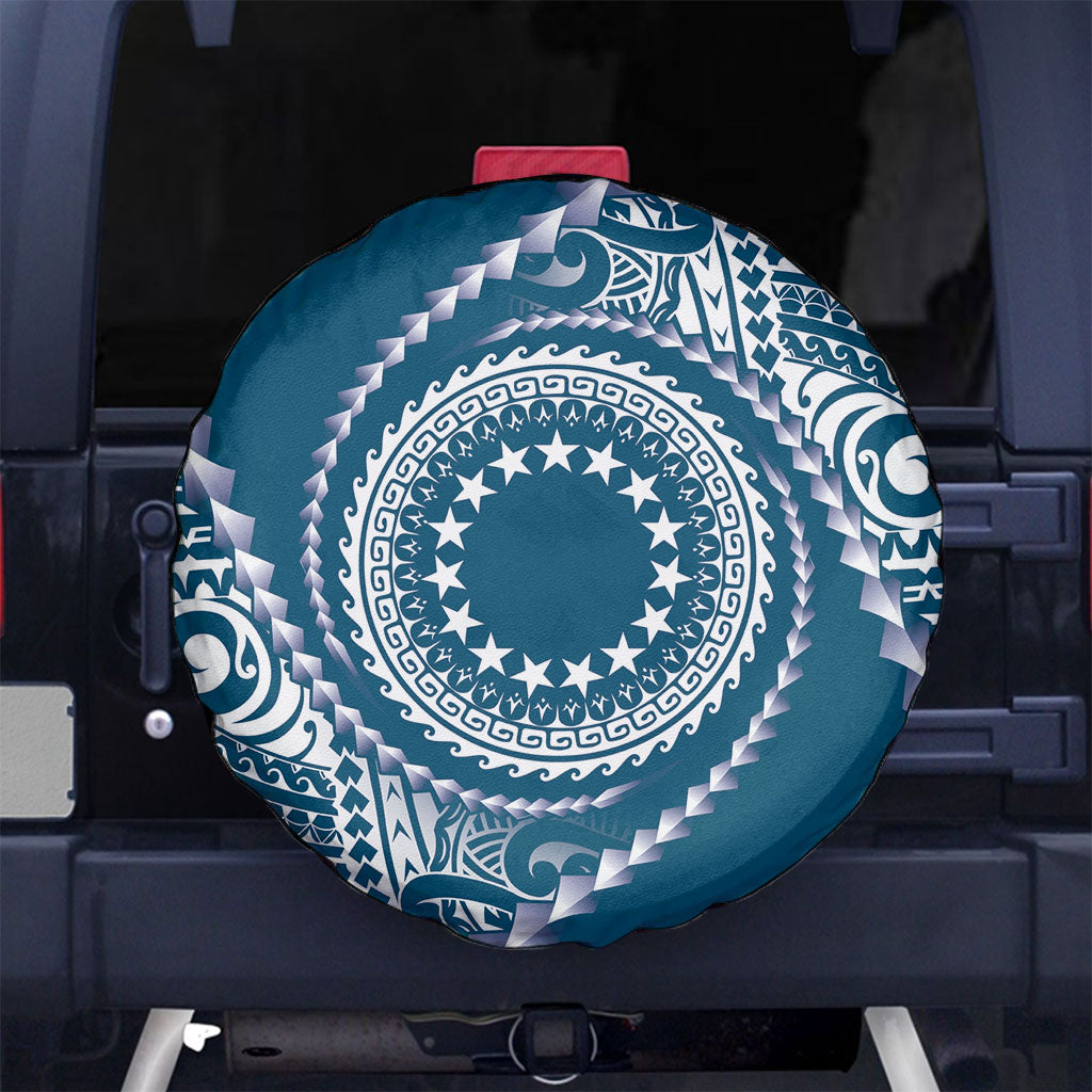 Cook Islands Gospel Day Spare Tire Cover Blue Tribal Curves