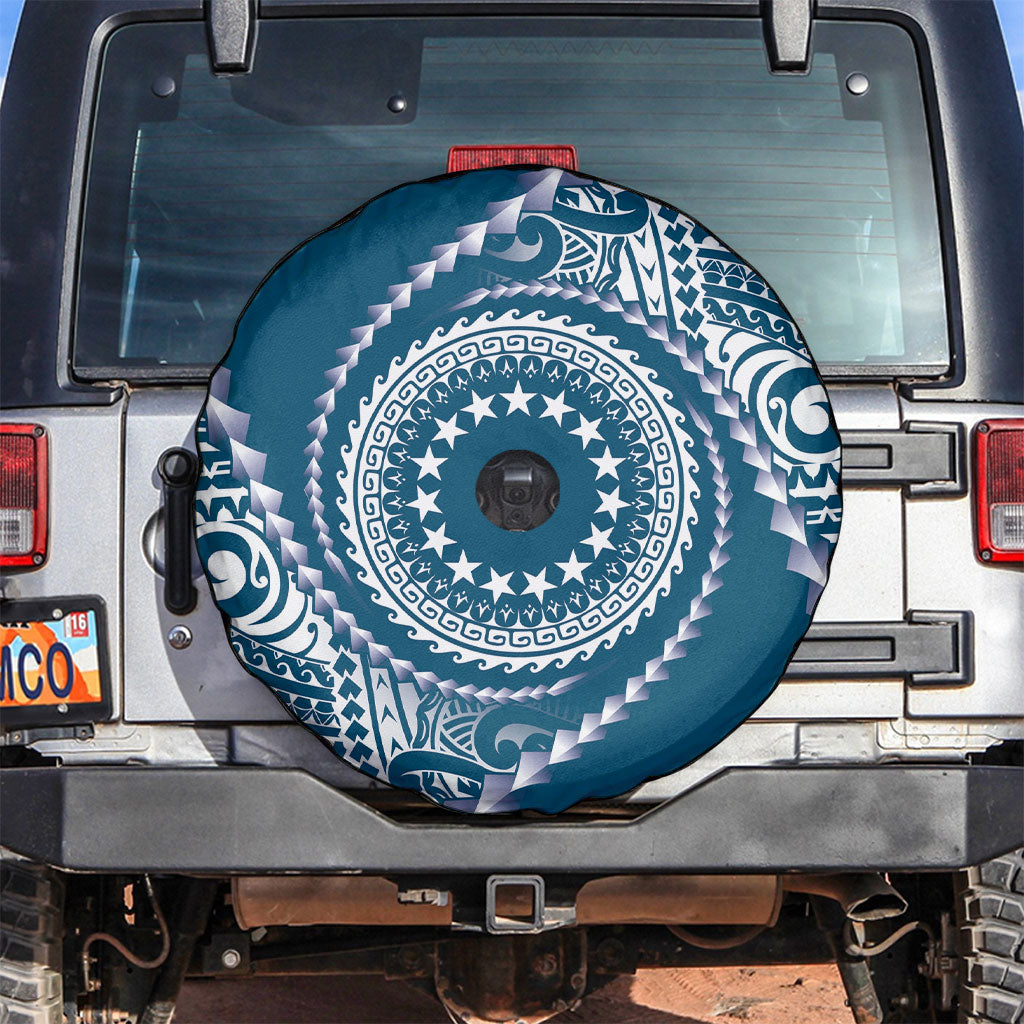 Cook Islands Gospel Day Spare Tire Cover Blue Tribal Curves
