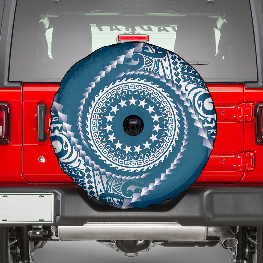 Cook Islands Gospel Day Spare Tire Cover Blue Tribal Curves