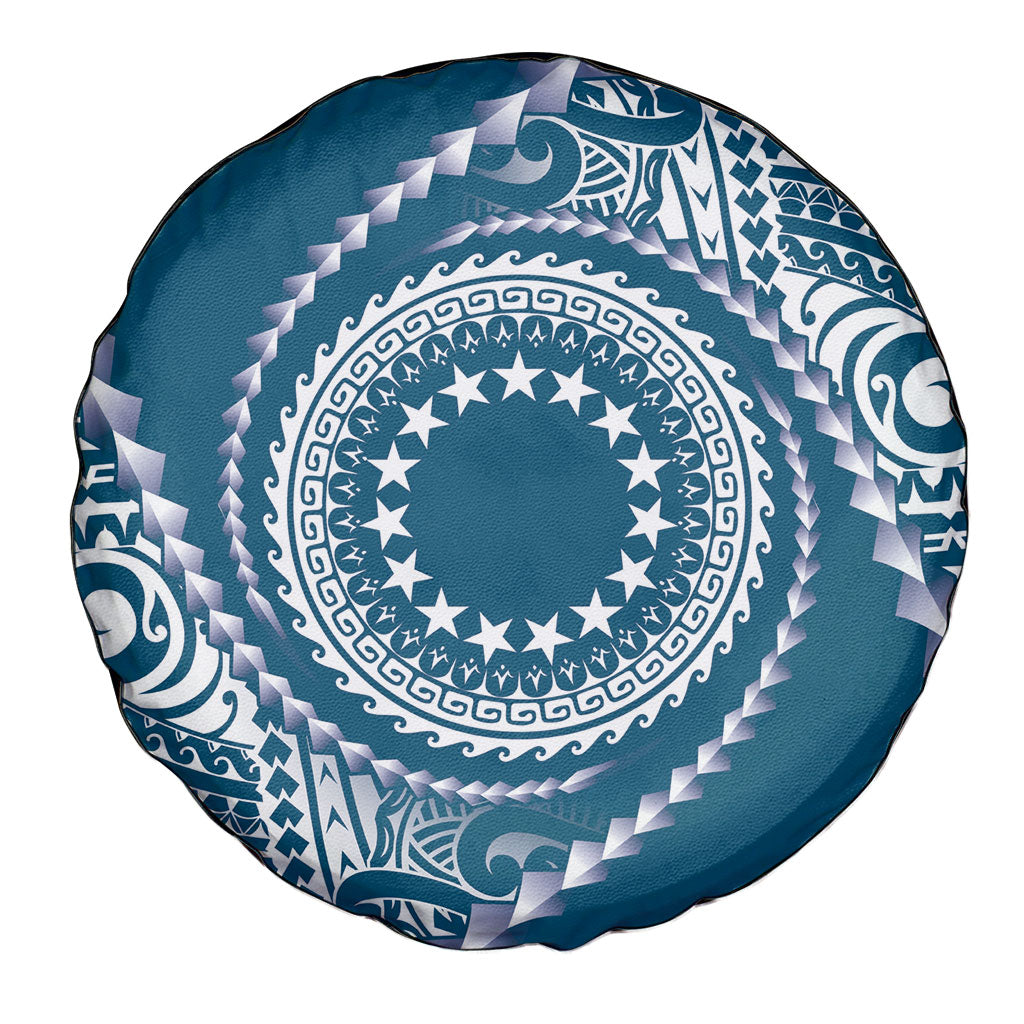 Cook Islands Gospel Day Spare Tire Cover Blue Tribal Curves