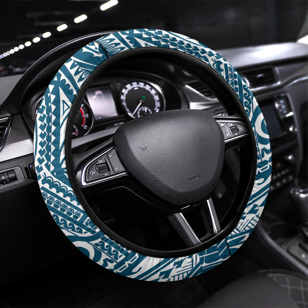 Cook Islands Gospel Day Steering Wheel Cover Blue Tribal Curves