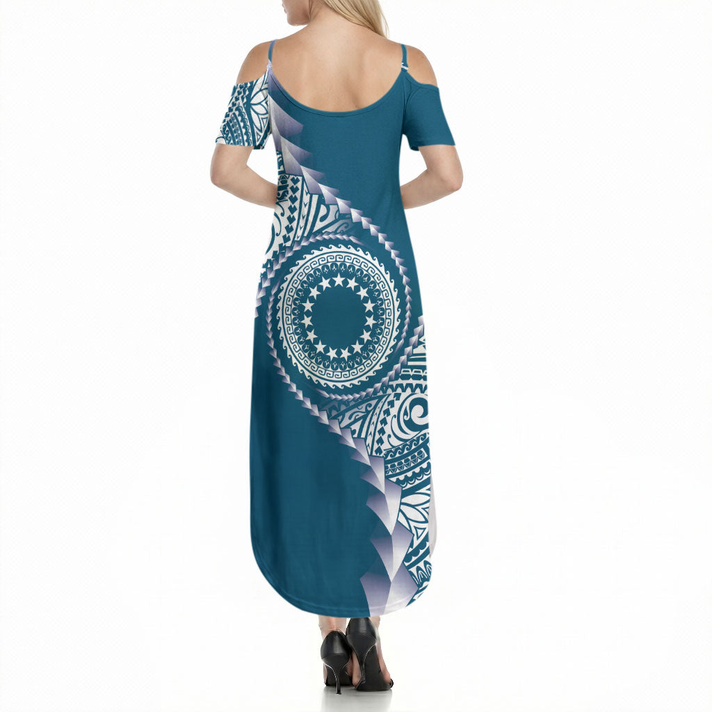 Cook Islands Gospel Day Summer Maxi Dress Blue Tribal Curves