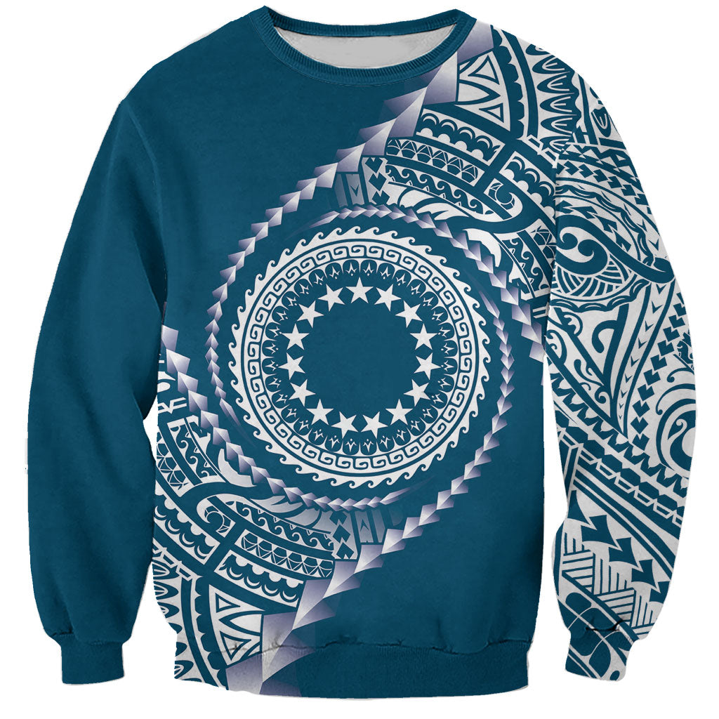 Cook Islands Gospel Day Sweatshirt Blue Tribal Curves