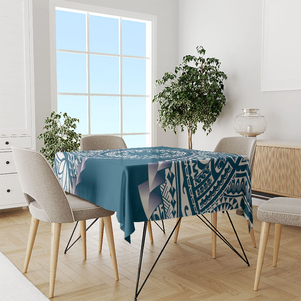 Cook Islands Gospel Day Tablecloth Blue Tribal Curves
