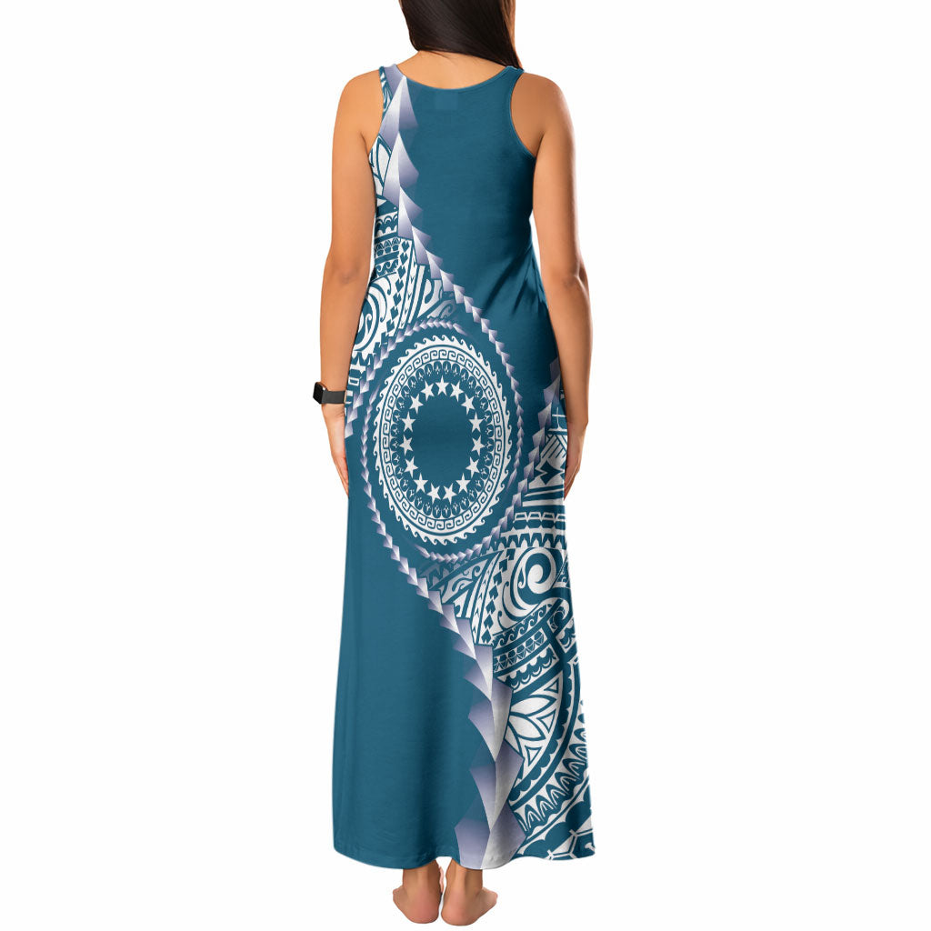 Cook Islands Gospel Day Tank Maxi Dress Blue Tribal Curves