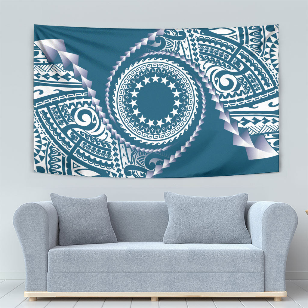 Cook Islands Gospel Day Tapestry Blue Tribal Curves