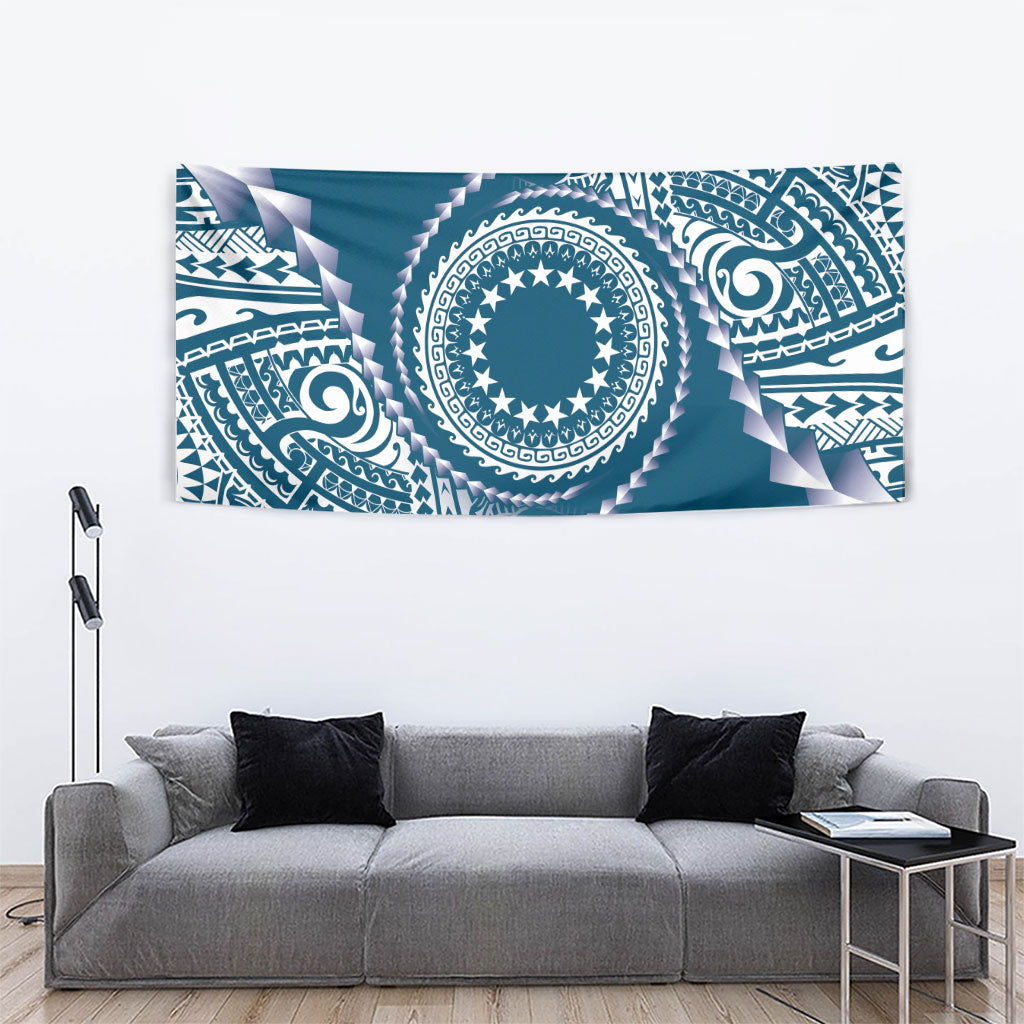 Cook Islands Gospel Day Tapestry Blue Tribal Curves
