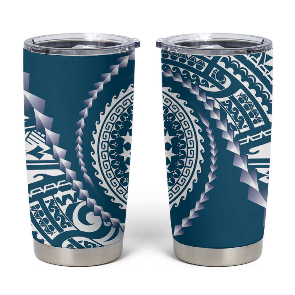 Cook Islands Gospel Day Tumbler Cup Blue Tribal Curves