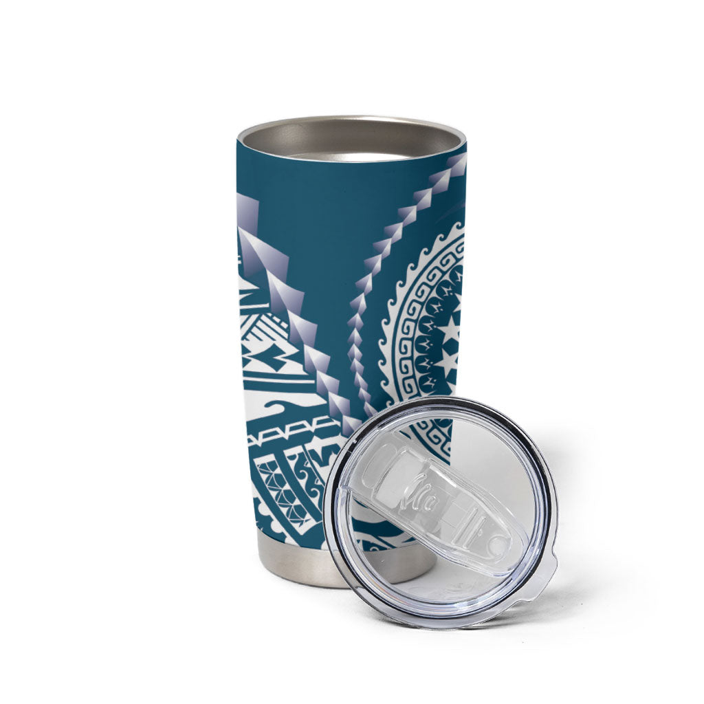 Cook Islands Gospel Day Tumbler Cup Blue Tribal Curves