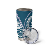 Cook Islands Gospel Day Tumbler Cup Blue Tribal Curves
