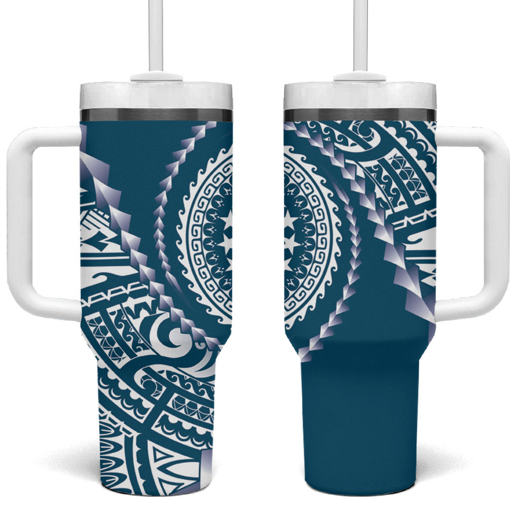 Cook Islands Gospel Day Tumbler With Handle Blue Tribal Curves