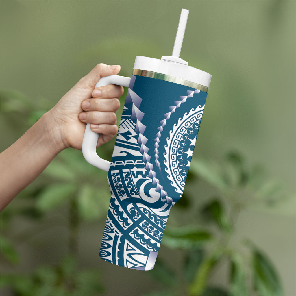 Cook Islands Gospel Day Tumbler With Handle Blue Tribal Curves