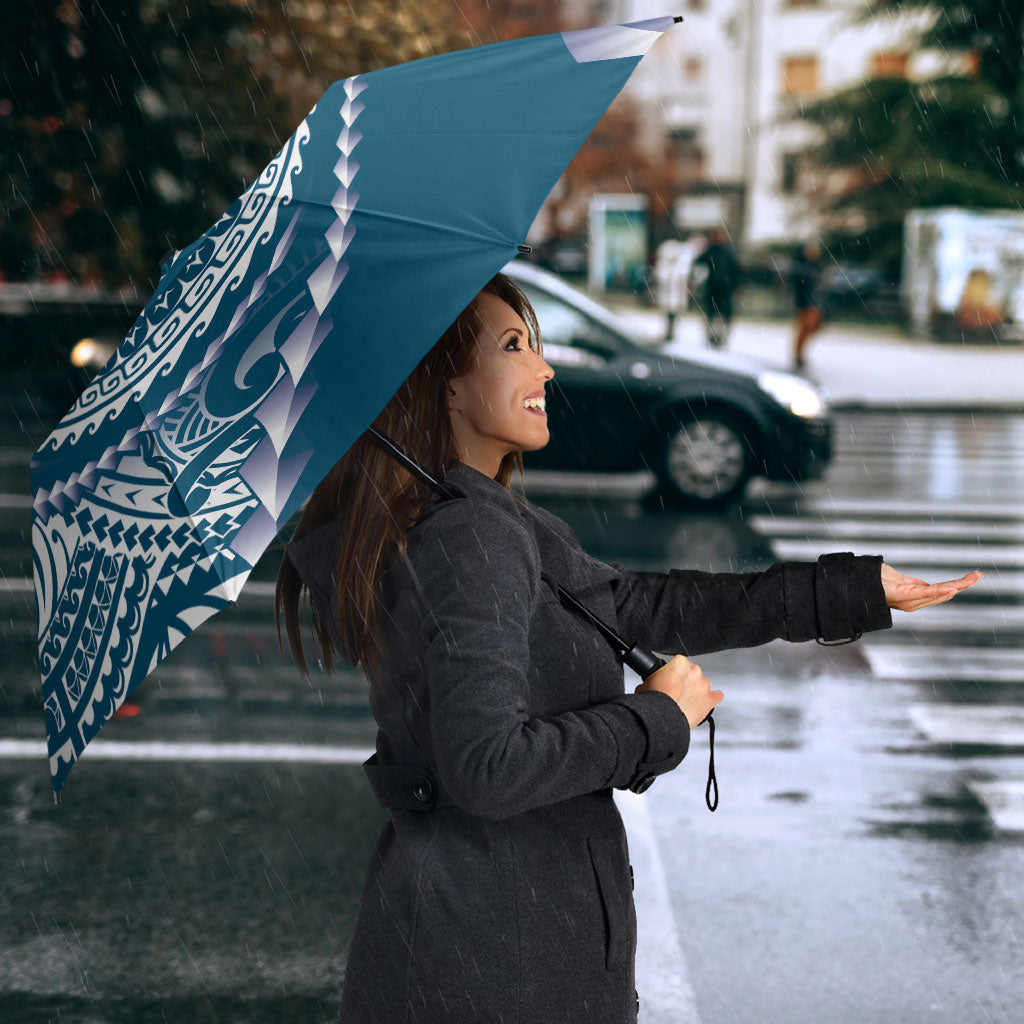 Cook Islands Gospel Day Umbrella Blue Tribal Curves