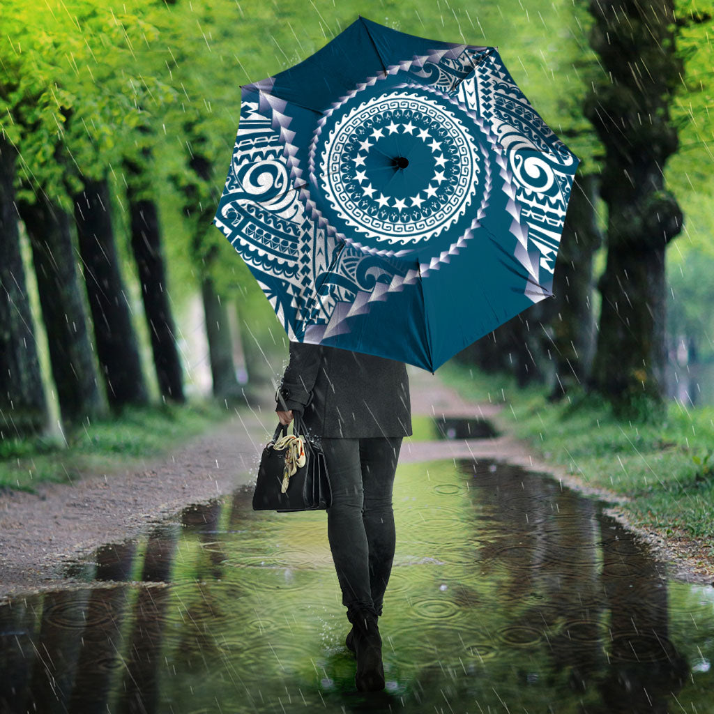 Cook Islands Gospel Day Umbrella Blue Tribal Curves