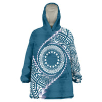 Cook Islands Gospel Day Wearable Blanket Hoodie Blue Tribal Curves