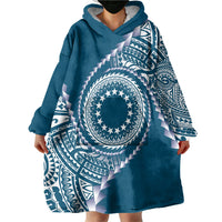 Cook Islands Gospel Day Wearable Blanket Hoodie Blue Tribal Curves
