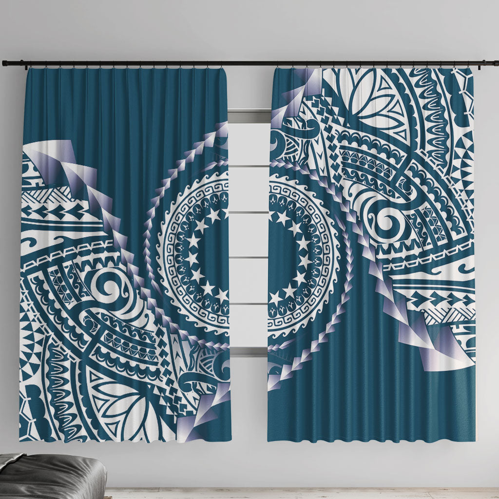 Cook Islands Gospel Day Window Curtain Blue Tribal Curves