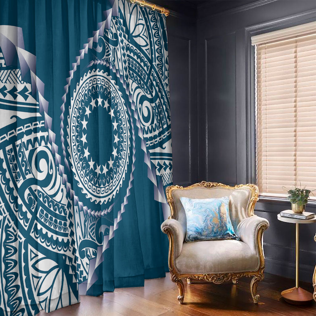 Cook Islands Gospel Day Window Curtain Blue Tribal Curves