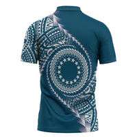 Cook Islands Gospel Day Zipper Polo Shirt Blue Tribal Curves