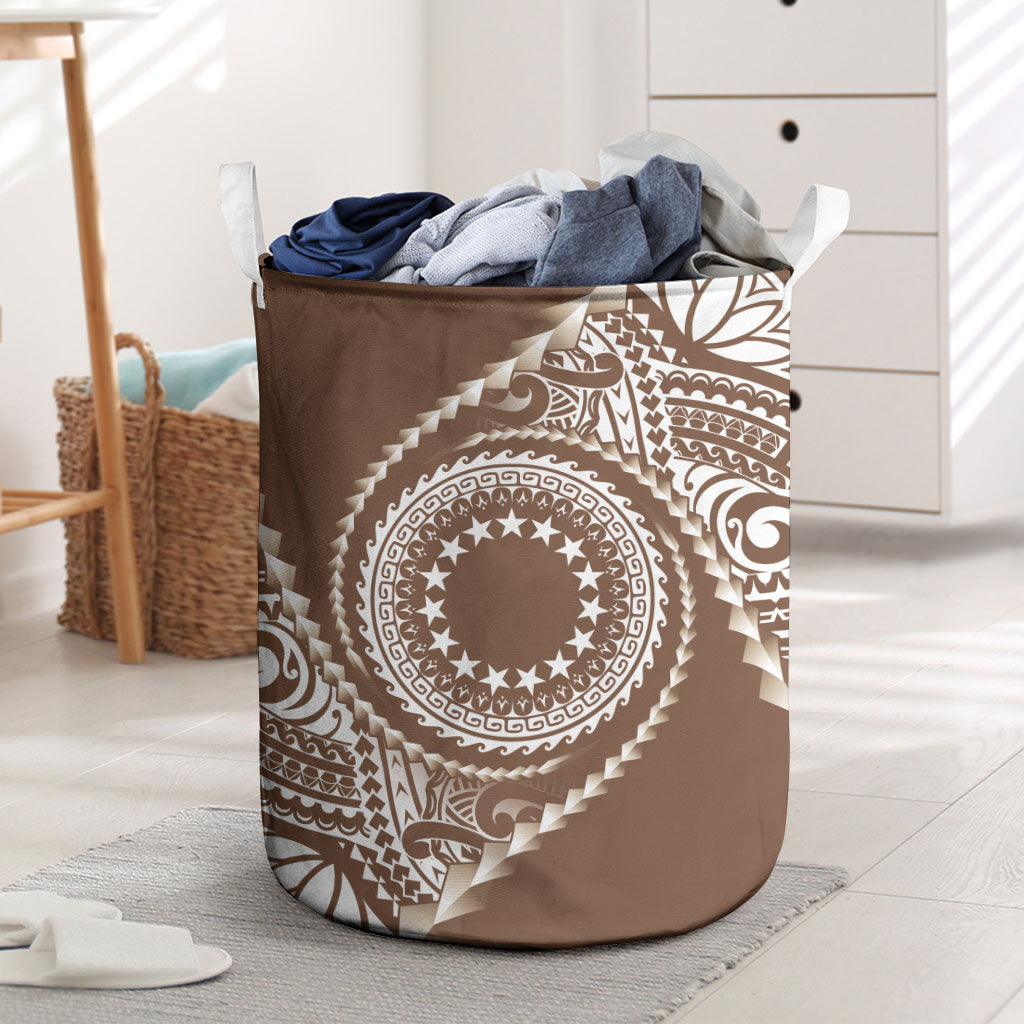 Cook Islands Gospel Day Laundry Basket Brown Tribal Curves