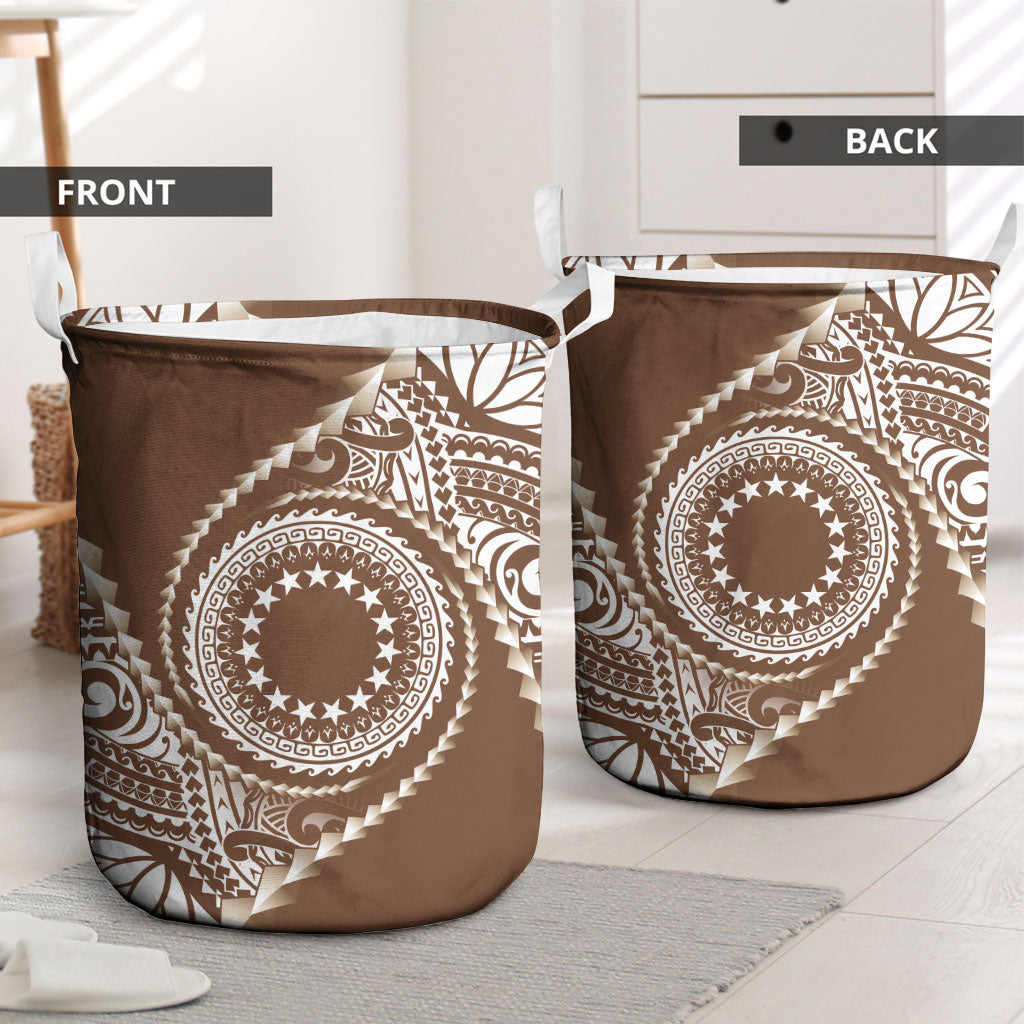 Cook Islands Gospel Day Laundry Basket Brown Tribal Curves