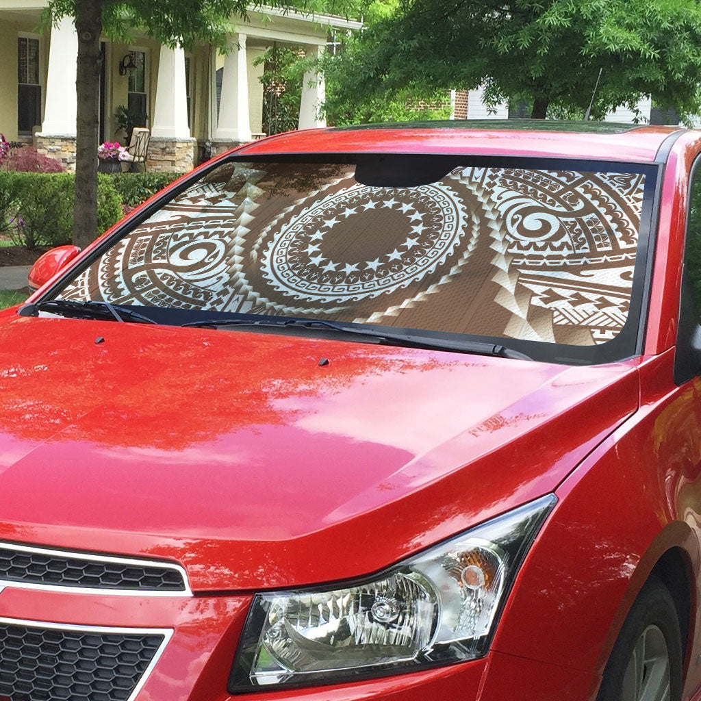 Cook Islands Gospel Day Auto Sun Shade Brown Tribal Curves