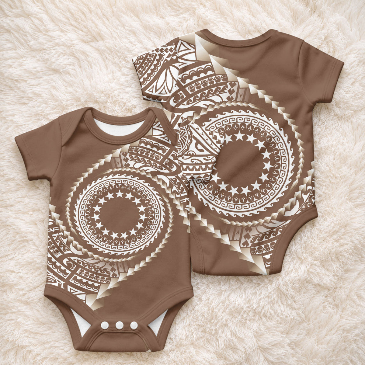 Cook Islands Gospel Day Baby Onesie Brown Tribal Curves