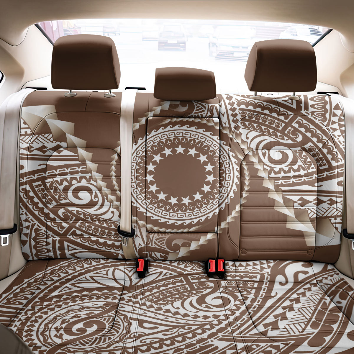 Cook Islands Gospel Day Back Car Seat Cover Brown Tribal Curves