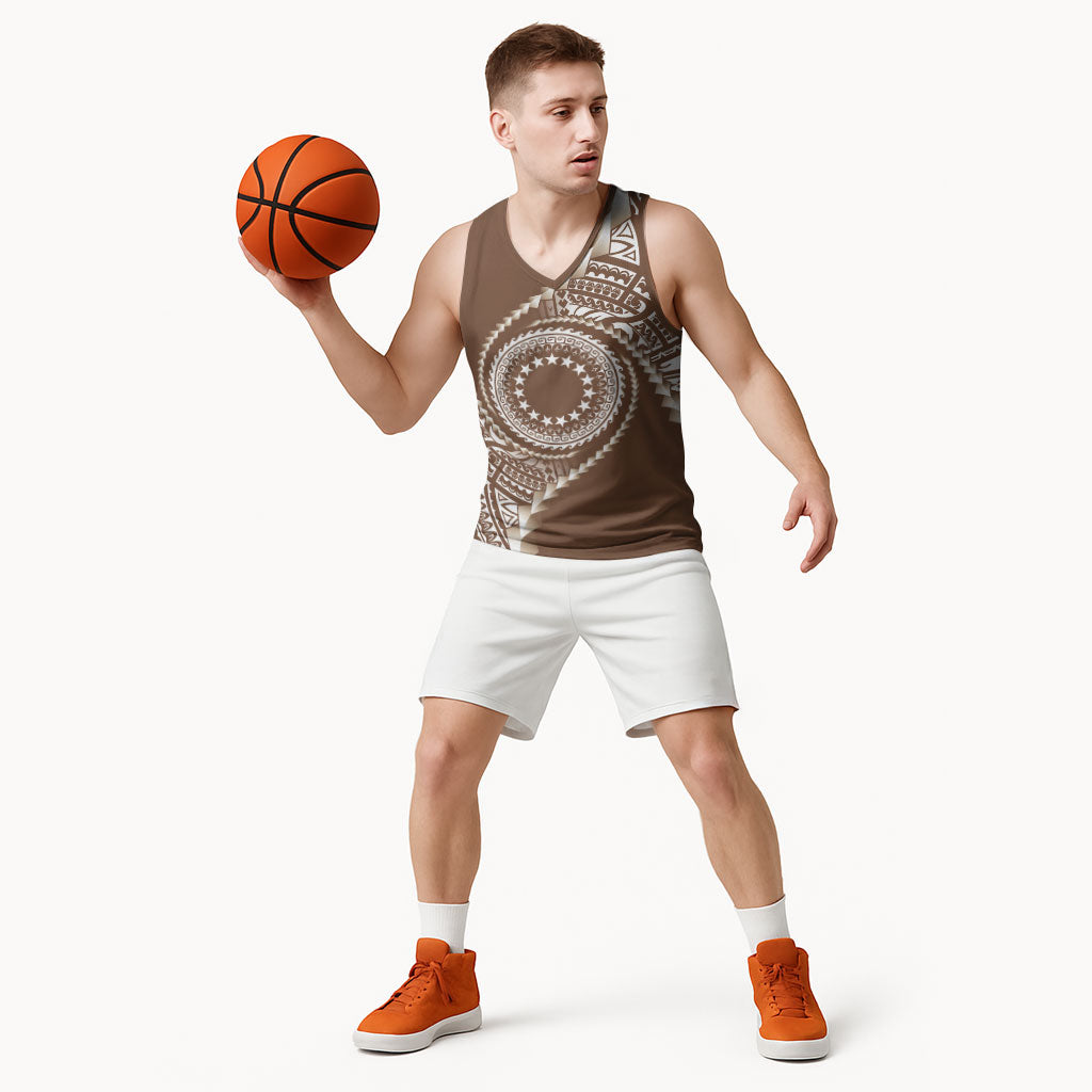 Cook Islands Gospel Day Basketball Jersey Brown Tribal Curves