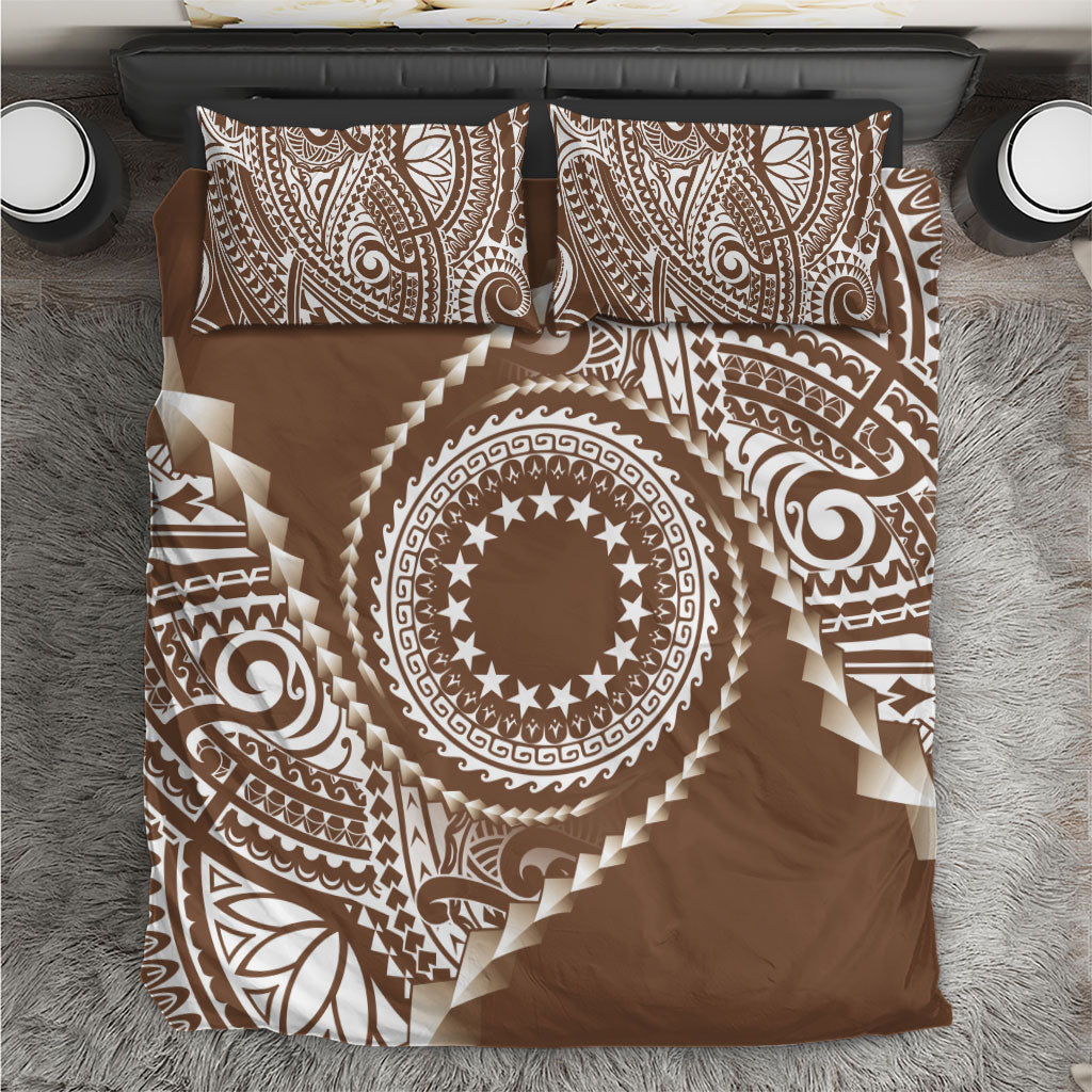 Cook Islands Gospel Day Bedding Set Brown Tribal Curves