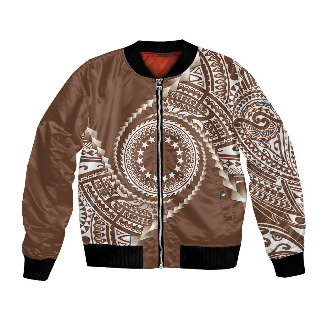 Cook Islands Gospel Day Bomber Jacket Brown Tribal Curves