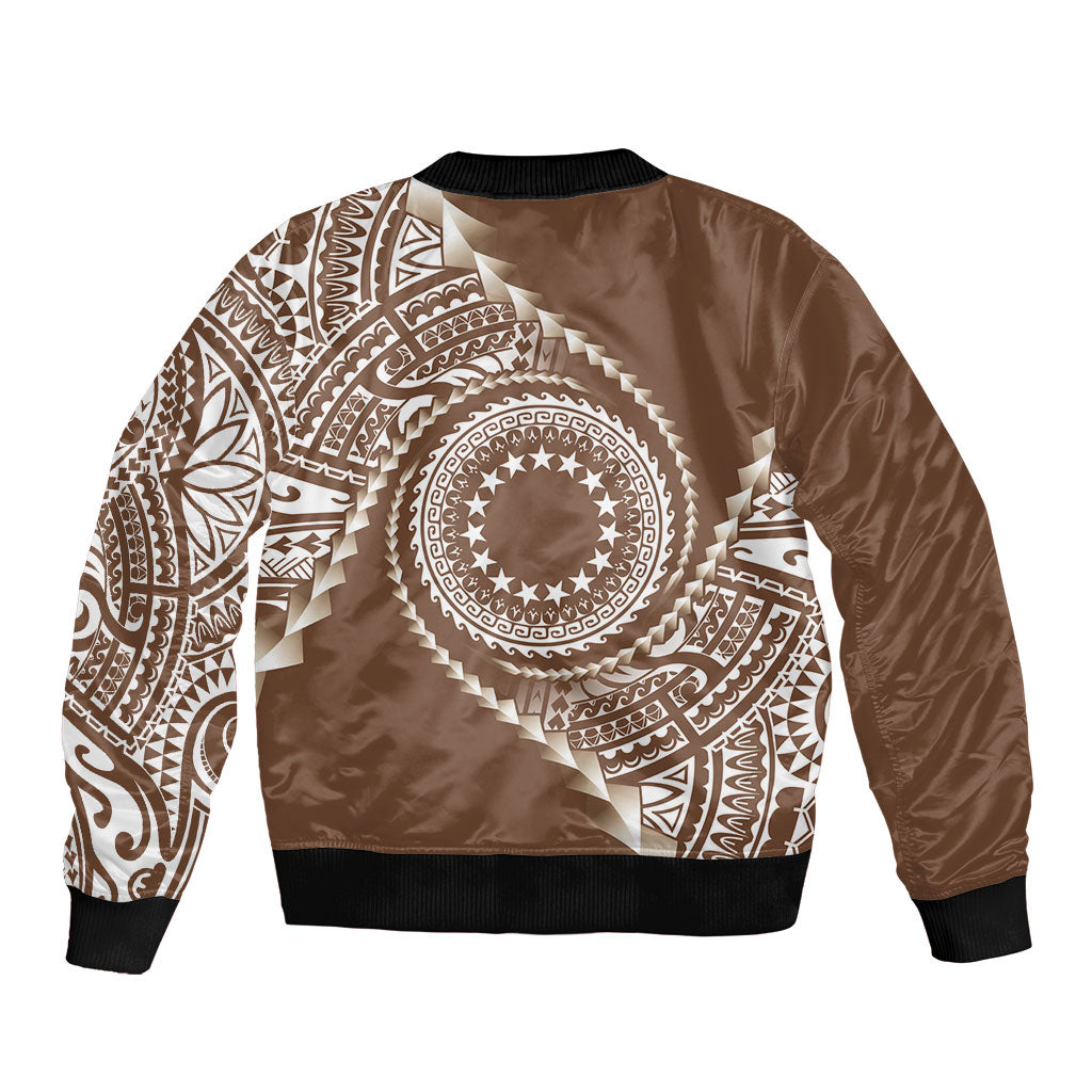 Cook Islands Gospel Day Bomber Jacket Brown Tribal Curves