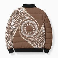 Cook Islands Gospel Day Bomber Puffer Jacket Brown Tribal Curves