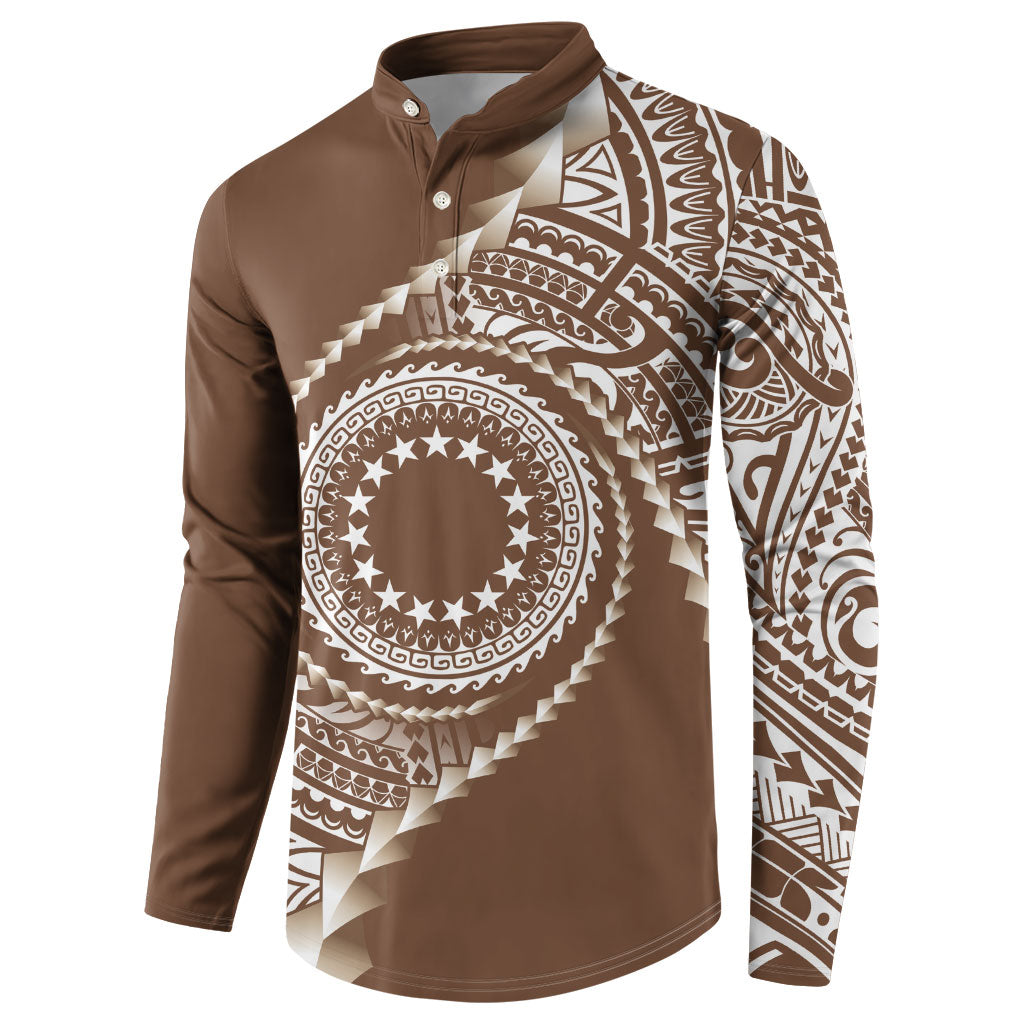 Cook Islands Gospel Day Button Sweatshirt Brown Tribal Curves