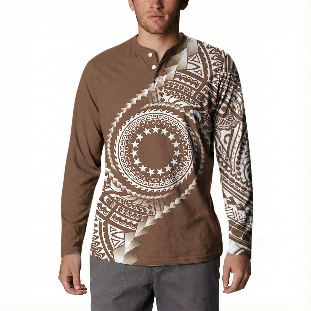 Cook Islands Gospel Day Button Sweatshirt Brown Tribal Curves