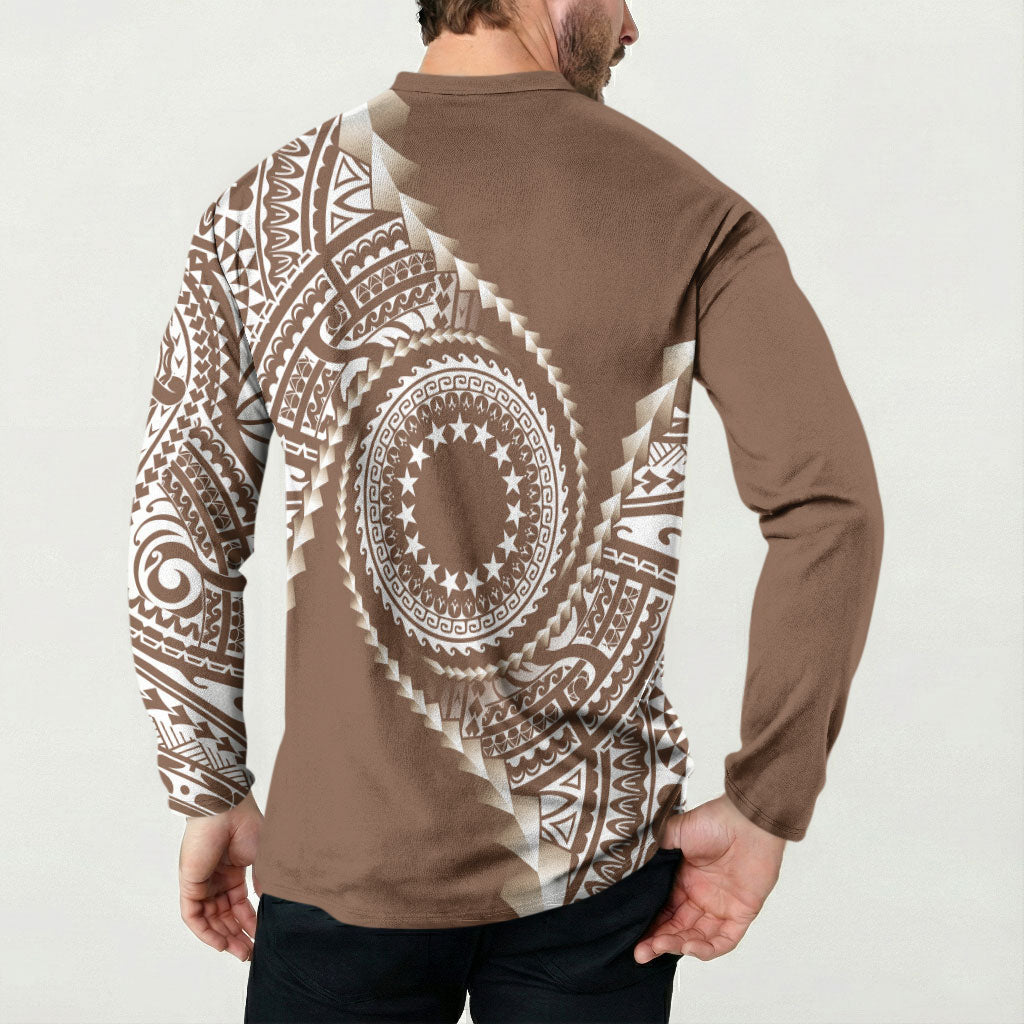 Cook Islands Gospel Day Button Sweatshirt Brown Tribal Curves