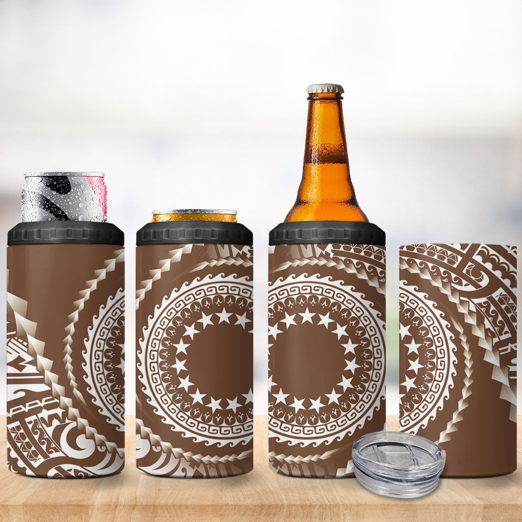 Cook Islands Gospel Day 4 in 1 Can Cooler Tumbler Brown Tribal Curves