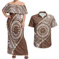 Cook Islands Gospel Day Couples Matching Off Shoulder Maxi Dress and Hawaiian Shirt Brown Tribal Curves