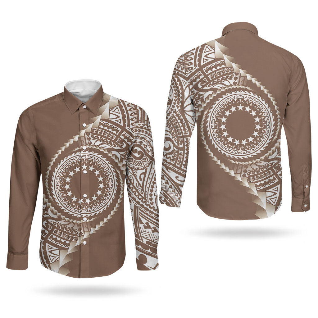 Cook Islands Gospel Day Couples Matching Off Shoulder Maxi Dress and Long Sleeve Button Shirt Brown Tribal Curves