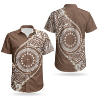Cook Islands Gospel Day Couples Matching Off The Shoulder Long Sleeve Dress and Hawaiian Shirt Brown Tribal Curves
